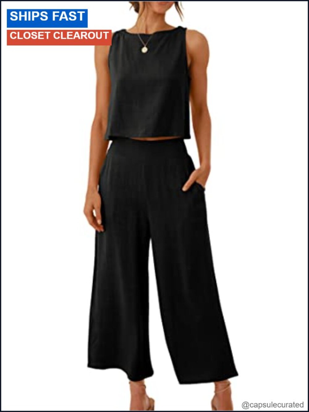 2 Piece Linen Set Cropped Top Wide Leg Pants Casual Summer Outfit